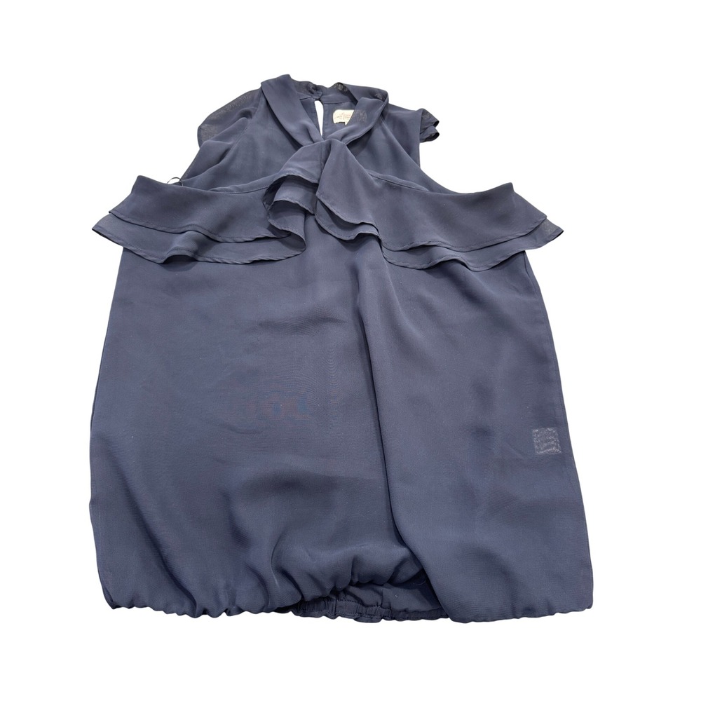Sweet Pea for New York & Company Ruffle Halter Blouse Women Size S Navy Blue Top